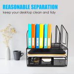 Desk File Organizer with Drawer Anyyuk Office Supplies Organizer with Double Tray and 5 Upright File Folder Holders Sections Desktop Organizer for Workspace Home Office School, Black - Image 5